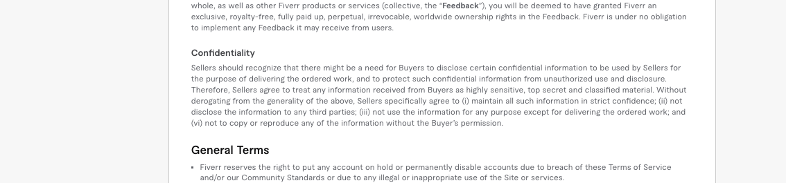 How do I handle confidentiality and ownership rights with freelancers on Fiverr?