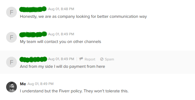 Can I communicate with freelancers outside of the Fiverr platform once hired?